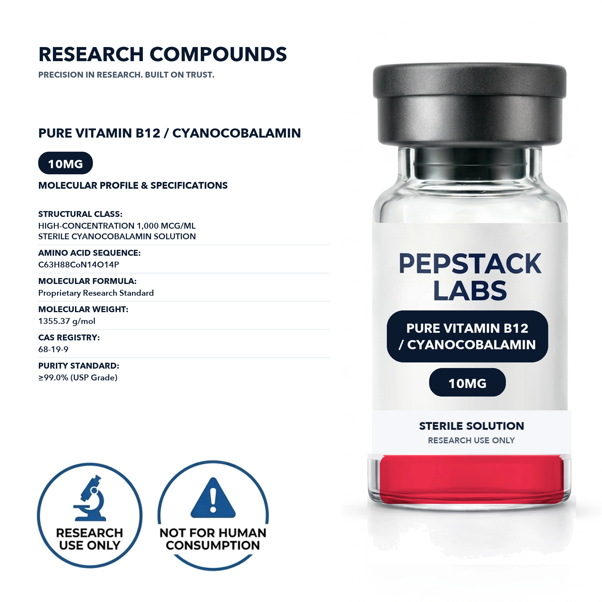Pure Vitamin B12 / Cyanocobalamin (10mg / 10mL Vial) thumbnail 2